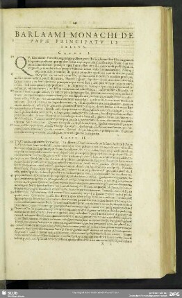 Barlaami Monachi De Papae Principatu Libellus