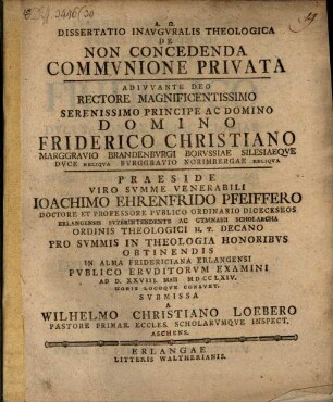 Diss. inaug. theol. de non concedenda communione privata