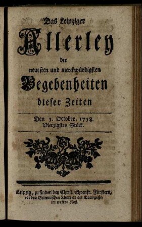 Den 3. October. 1758. Vierzigstes Stück.