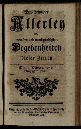 Den 3. October. 1758. Vierzigstes Stück.