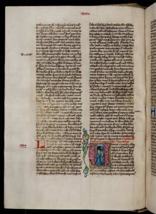 Historisierte Initiale (Leviticus): V(ocavit autem moysen): Gott erscheint Moses