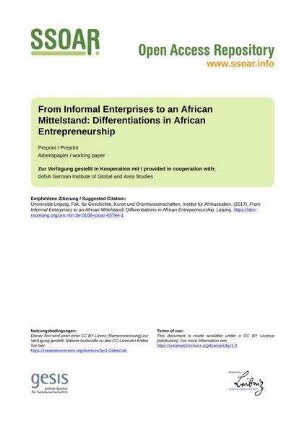 From Informal Enterprises to an African Mittelstand: Differentiations in African Entrepreneurship