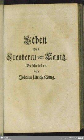 Leben Des Freyherrn von Canitz