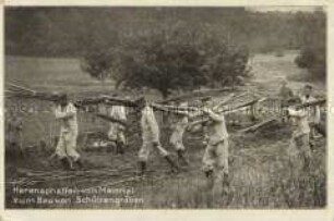 Soldaten sammeln Holz für Schützengräben