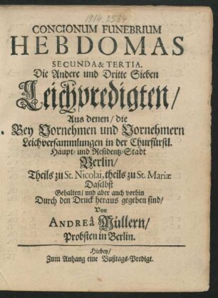 2/3: Concionum Funebrium Hebdomas ...