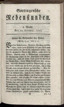 8. Woche. Den 22. Hornung, 1777