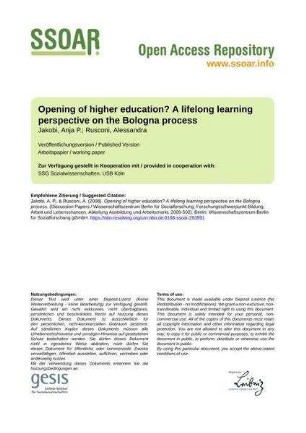 Opening of higher education? A lifelong learning perspective on the Bologna process