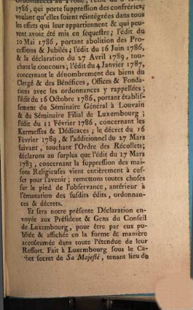 Déclaration Portant Révocation de différens Édits, Ordonnances et Dècrets : Du 12 Février 1790