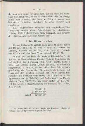 2. Die Häusertabellen.