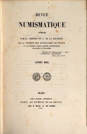 Revue numismatique : RN. 19. 1854