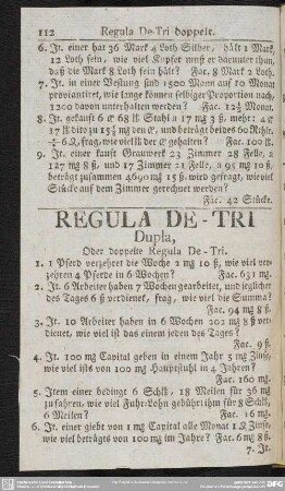 REGULA DE-TRI Dupla, Oder doppelte Regula De-Tri
