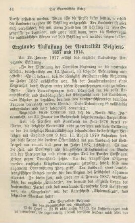 Englands Auffassung der Neutralität Belgiens 1887 und 1914