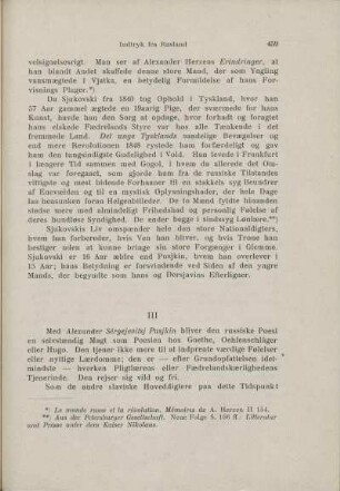 III. Pusjkin. Poesiens Frigørelse. Hans Levned og Digtning. Pusjkin og Byron. - Lermontov. Hans Liv og Karakter. Hans Digtning og Pusjkins