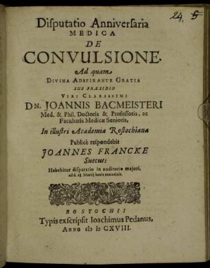 Disputatio Anniversaria Medica De Convulsione