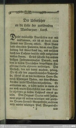 Der Uebersetzer an die Leser der ausübenden Wundarzney-Kunst