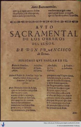 Auto Sacramental de los Obreros del Señor.
