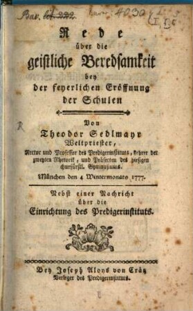 Rede über die geistliche Beredsamkeit
