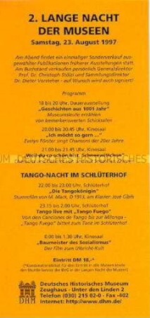 Programmblatt zur Sonderveranstaltung des DHM im Rahmen der "Langen Nacht der Museen"