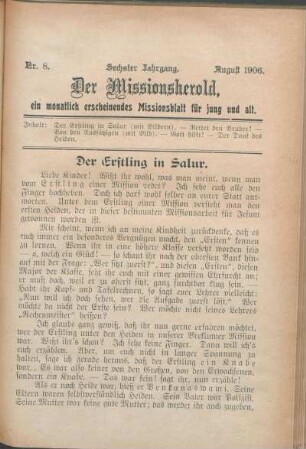 Nr. 8. Sechster Jahrgang. August 1906.