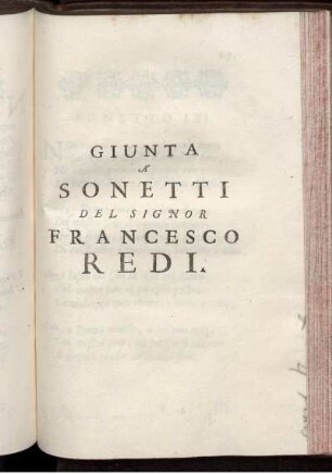 Giunta Sonetti Del Signor Francesco Redi.