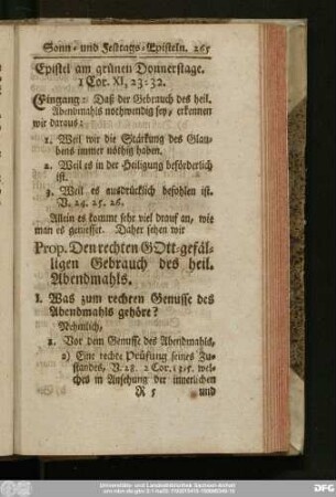 Epistel am grünen Donnerstae. 1 Cor. XI, 23 - 32.