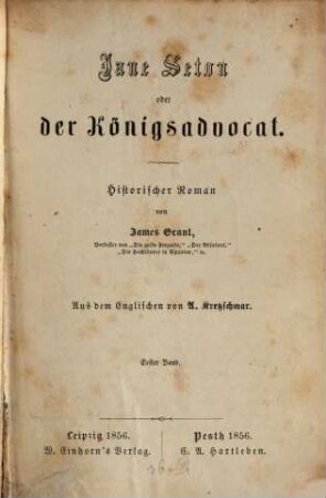 Jane Seton oder der Königsadvocat : historischer Roman, 1