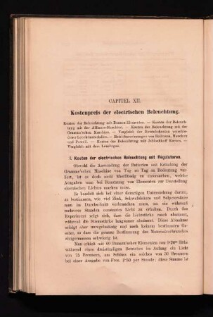 Capitel XII. Kostenpreis der electrischen Beleuchtung.