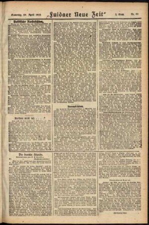 Zweite Ausgabe vom Samstag, den 29. April 1922.