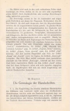 III. Kapitel. Die Genealogie der Handschriften