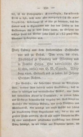 330-338 [Rezension] Sprenke, G. M., Franz Ludwig aus dem freiherrlichen Geschlechte von und zu Erthal