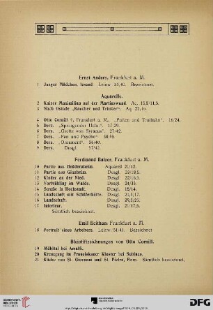 I. Abteilung. Gemälde, Kunstblätter etc. (Nr. 1-225)