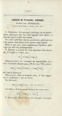 Théorème de pythagore, sphérique.