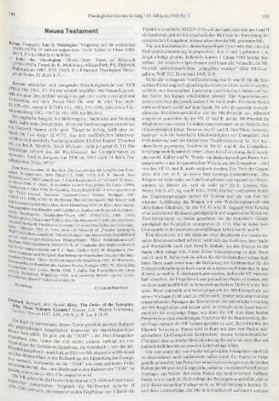 189-191 [Rezension] Orchard, Bernard, The order of the synoptics