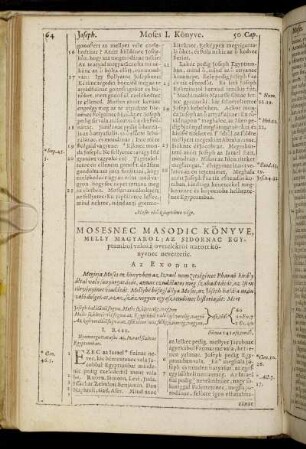 Mosesnec Masodic Könyve, Melly Magyarol; Az Sidoknac Egyptumbol valoki; övetelekröl iratott könyvnec neveztetic. Az Exodus