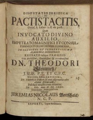 Disputatio Iuridica De Pactis Tacitis, Occas. 1. Labeo 2. ff. de pact.
