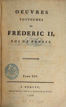Oeuvres Posthumes De Fréderic II., Roi De Prusse, 14. Correspondance