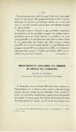 Démonstration et applications d'un théorème de Liouville sur l'élimination.