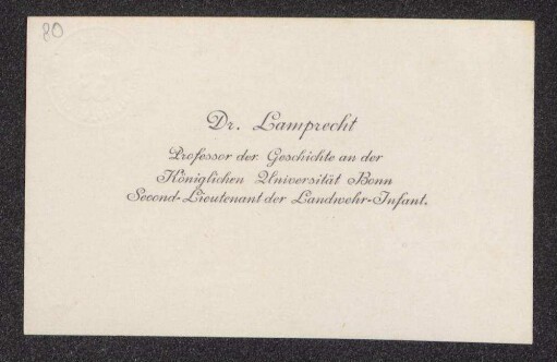 [Visitenkarte von] Dr. [Karl] Lamprecht