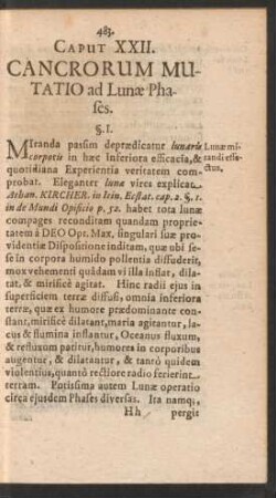 Caput XXII. Cancrorum Mutatio ad Lunae Phases.