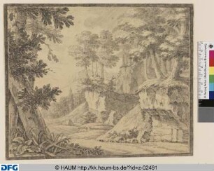 Landschaft mit Laubbäumen auf Felsen