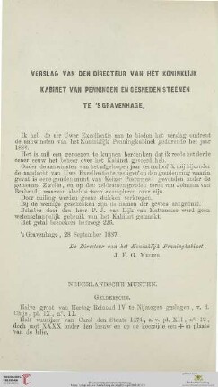 Verslag van den directeur van het Koninklijk Kabinet van Penningen en gesneden Steenen te's Gravenhage