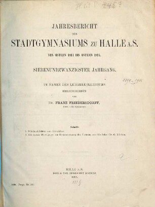 Jahresbericht des Stadtgymnasiums zu Halle : von Ostern ... bis Ostern .... 1894/95