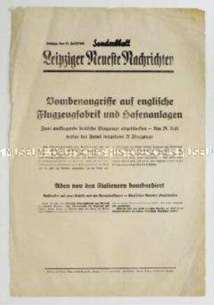 Sonderblatt der "Leipziger Neuesten Nachrichten" zur Bombardierung britischer Industrieanlagen