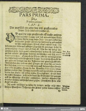 Pars Prima. De Praeservatione
