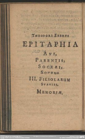 Theodori Eberti Epitaphia ...