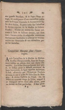 Cinquiéme Epoque sous l'Interregne