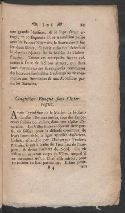 Cinquiéme Epoque sous l'Interregne