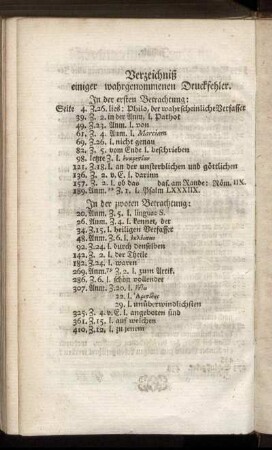 Verzeichniß einiger wahrgenommenen Druckfehler.