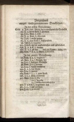Verzeichniß einiger wahrgenommenen Druckfehler.