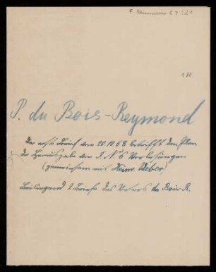 Briefe von Paul und Felix Henri Du Bois-Reymond an Franz Ernst Neumann, Heidelberg, 10.11.1855 - 15.2.1879